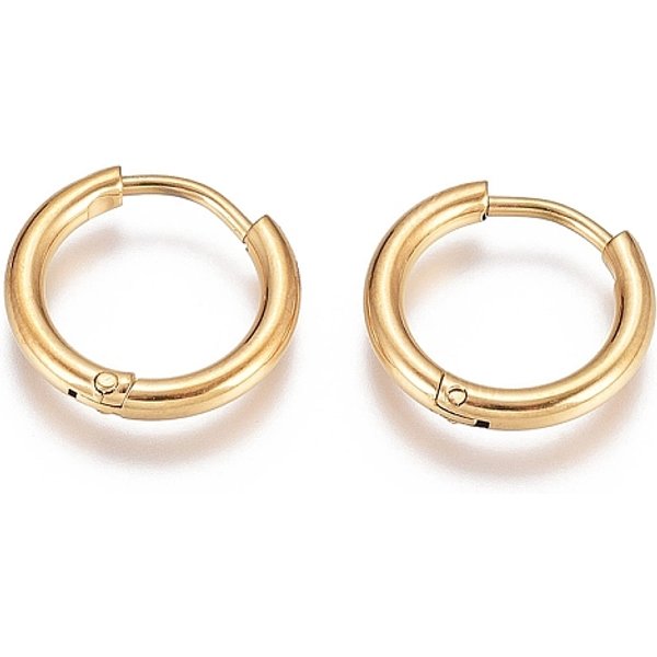 304 Stainless Steel Huggie Hoop Earrings, With 316 Surgical Stainless Steel Pin, Ion Plating(Ip), Ring, Golden, 14X2Mm, 12 Gauge, Pin: 0.9Mm-image