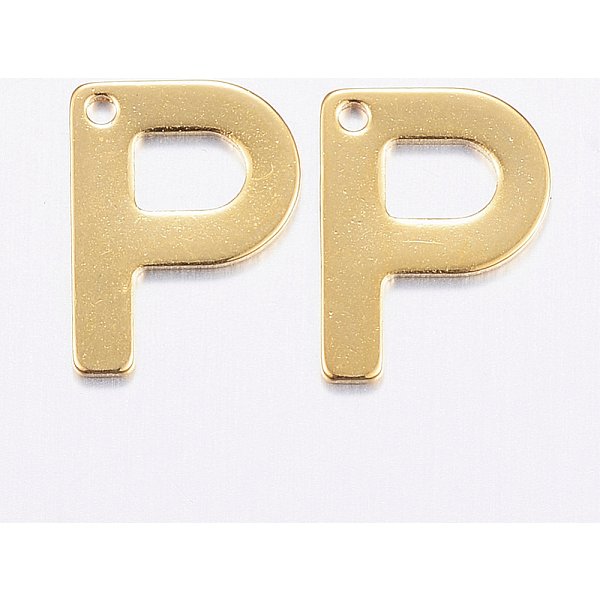 Ciondoli In Acciaio Inossidabile 304, Letter.P, Vero Placcato Oro 18K, 11X8.5X0.8Mm, Foro: 1 Mm-image