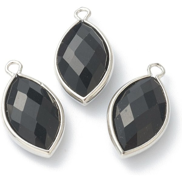 NatüRlichen Obsidian AnhäNger, Mit Platinmessingkante, Facettiert, Pferd Auge, 22X12X5.5 Mm, Bohrung: 1.8 Mm-image