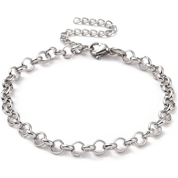 Non-Tarnish 304 Stainless Steel Rolo Chain Bracelet For Men Women, Stainless Steel Color, 6-7/8 Inch(17.6Cm), Link: 5X1.5Mm-image