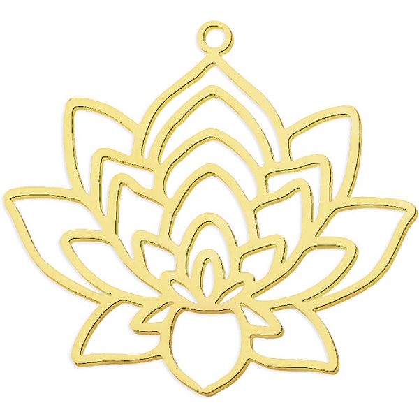 201 Pendentifs En Acier Inoxydable, Coupe Au Laser, Placage Sous Vide Pvd, Fleur De Lotus, Or, 30.5X33X1Mm, Trou: 1.6Mm-image
