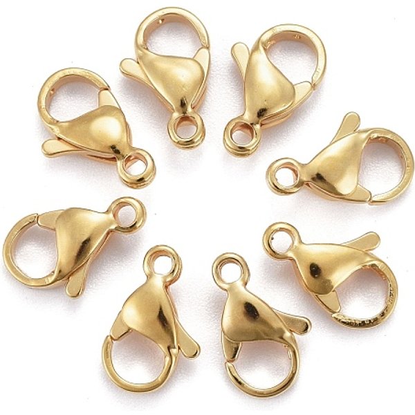 304 Stainless Steel Lobster Claw Clasps, Parrot Trigger Clasps, Real 24K Gold Plated, 3/8x1/4x1/8 inch(11x7x3.5mm), Hole: 1.2mm