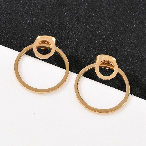 Boucles D'oreilles à Tige En Acier Inoxydable 304, Placage Ionique (Ip), VéRitable 18K Plaqué Or, 18X17Mm-image