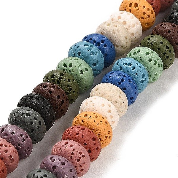 Natürliche Lavagestein gefärbte Perlenstränge, Rondell, Farbig, 8x4.5 mm, Bohrung: 1.6 mm, ca. 43 Stk. / Strang, 7.87 Zoll (20 cm)