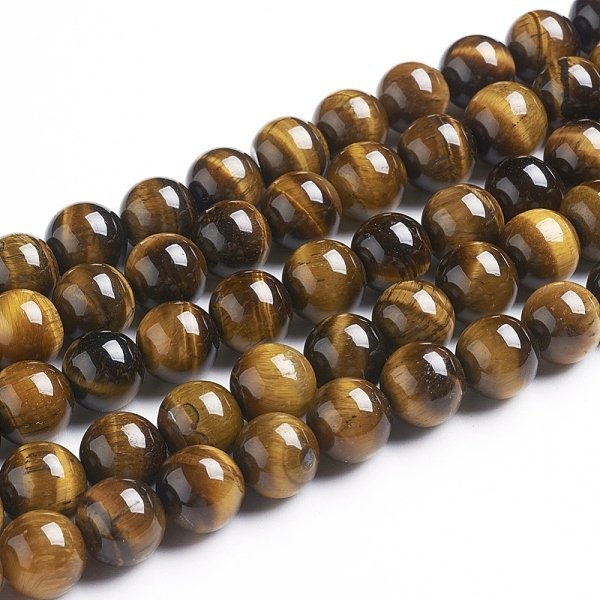 Rondes Oeil De Tigre Brins De Perles, Grade Ab +, Verge D'or Noir, 10Mm, Trou: 1Mm, Environ 36-38 Pcs/Chapelet, 15 Pouce-image