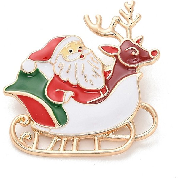 Spille Smaltate Di Babbo Natale Con Alce, Spille In Lega Per Vestiti Con Zaino, Colorato, 44X40Mm-image