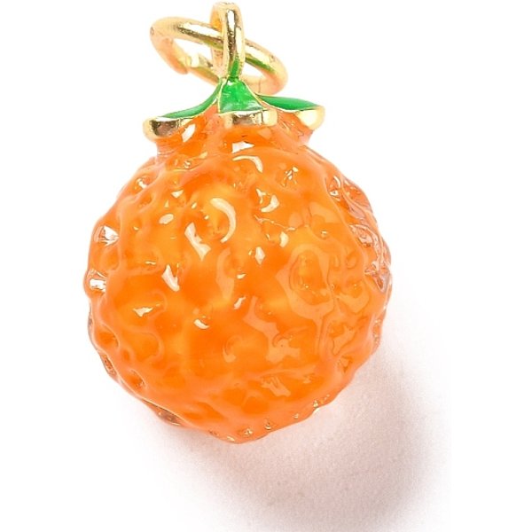 Colgantes artesanales de lampwork, con fornituras de latón, sin plomo y cadmio, color dorado mate, naranja, 18-18.5x12.5-13mm, agujero: 4 mm