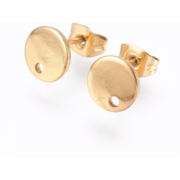 Ionenplattierung (Ip) 304 Edelstahl Ohrstecker ZubehöRse, Mit Flacher Platte, Flachrund, Golden, 8X1 Mm, 12 Mm, Stift: 0.8 Mm-image