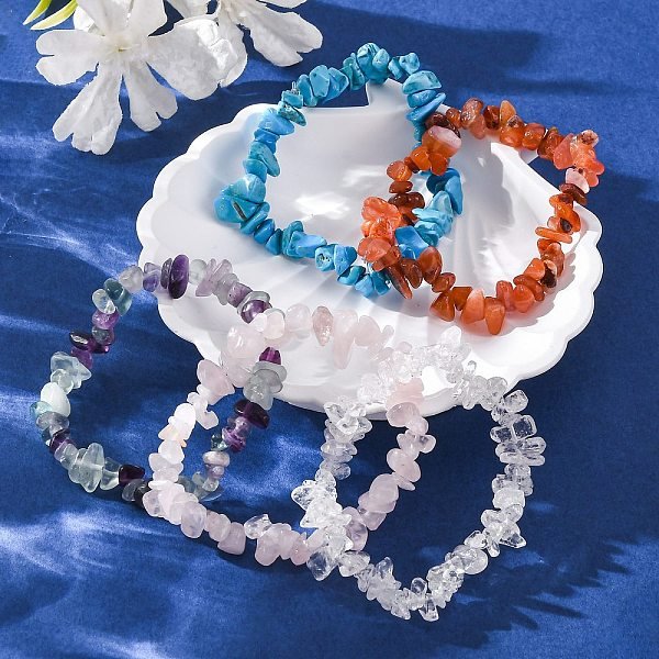 Chips Natural & Synthetic Gemstone Beaded Stretch Bracelets, 1-3/4 Inch(4.5Cm)-image