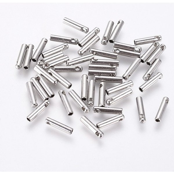 Tarnish Resistant 304 Stainless Steel Cord Ends, End Caps, Column, Stainless Steel Color, 7X1.6Mm, Hole: 0.8Mm, Inner Diameter: 1Mm-image