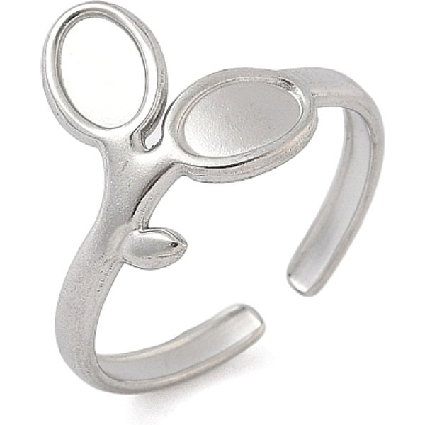 Accesorios De Anillos De PuñO Abiertos De Acero Inoxidable 304, Bases Del Anillo De La Almohadilla, Oval, Color Acero Inoxidable, Bandeja: 6X4 Mm, 13.5Mm-image