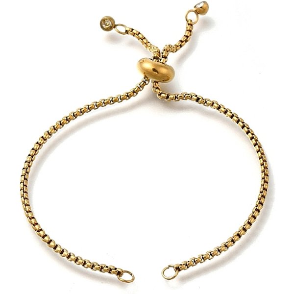 Adjustable Real 18K Gold Plated 304 Stainless Steel Slider Bracelet/Bolo Bracelets Making, With Box Chains And Rhinestone, Ion Plating(Ip), Crystal, 9-1/8 Inch(23.2Cm), 2Mm-image
