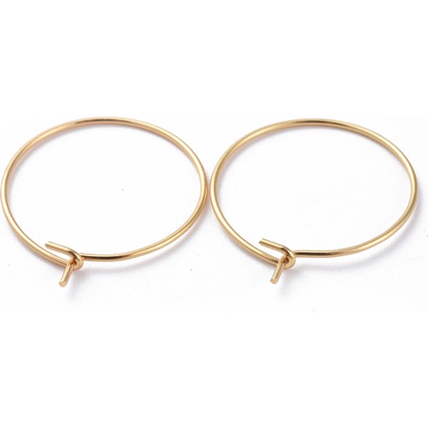 Boucles D'oreilles CréOles En Acier Inoxydable Chirurgical 316, Accessoires De Pendentifs De Verre De Vin, VéRitable 18K Plaqué Or, 20X0.7Mm, 21 Jauge-image