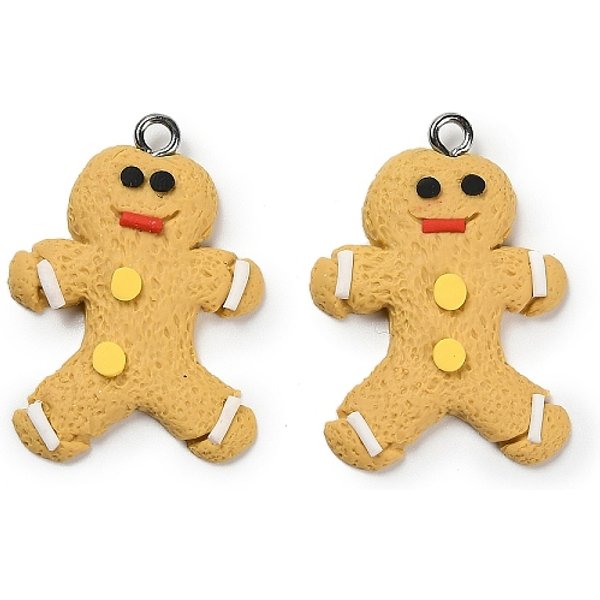 Handmade Polymer Clay Pendants, With Iron Loops, Gingerbread Man, 32.5-33X23X4Mm, Hole: 2Mm-image