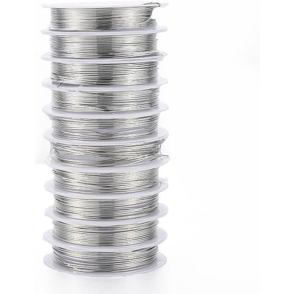 Round Copper Jewelry Wire, Platinum, 20 Gauge, 0.8Mm, About 9.84 Feet(3M)/Roll, 10 Rolls/Group-image