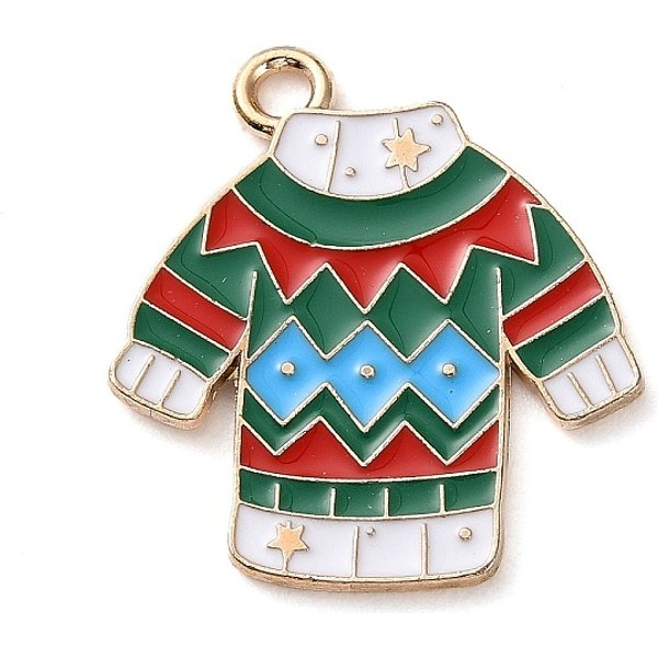 Alloy Enamel Pendants, Christmas Themes Charms, Golden, Clothes, 24x21.5x1.5mm, Hole: 2mm