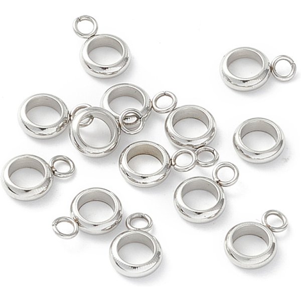 Non-Tarnish 201 Stainless Steel Tube Bails, Loop Bails, Ring Bail Beads, Stainless Steel Color, 9X6X2Mm, Hole: 1.8Mm-image