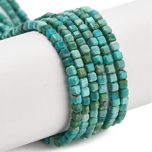 Chapelets de perles en turquoise de HuBei naturelle, cube coupé en table à facettes, 1.5-2.5x1.5-2.5x1.5-2mm, Trou: 0.4mm, Environ 183-186 pcs/chapelet, 15.35-15.55'' (39-39.5 cm)