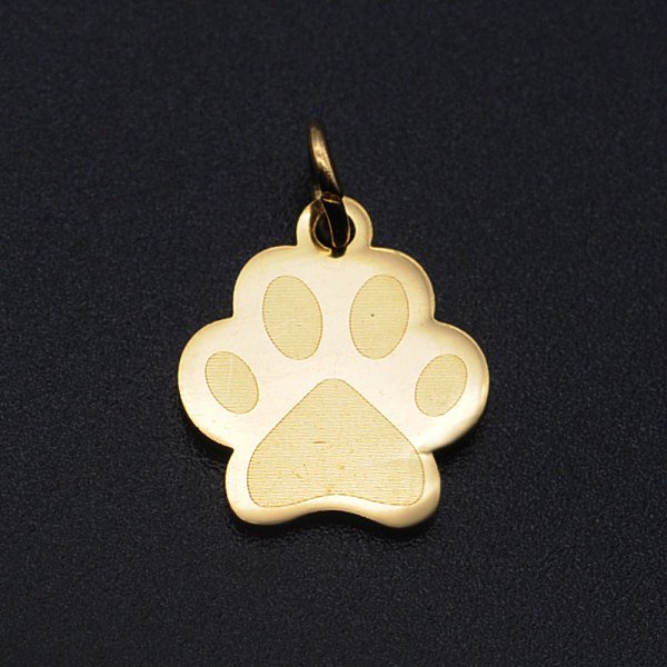 201 HaustieranhäNger Aus Edelstahl, Mit Ringe Springen, Hund PfotenabdrüCke, Golden, 13.5X12X1 Mm, Bohrung: 3 Mm-image