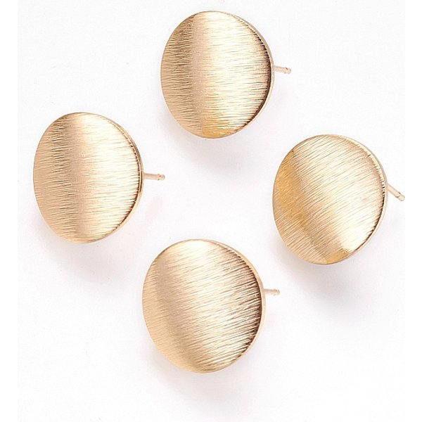 Risultati Di Orecchini A Bottone In Ottone, Con Il Ciclo, Rotondo E Piatto, Nichel Libero, Vero Placcato Oro 18K, 15Mm, Foro: 2 Mm, Ago :0.5Mm-image