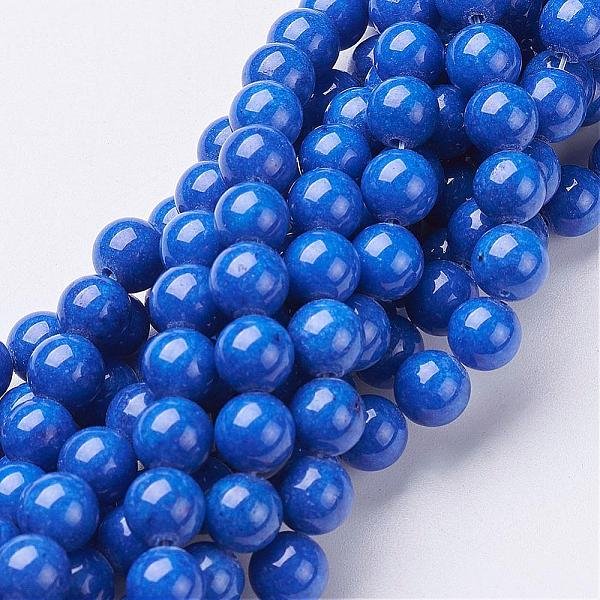 Cuentas Mashan Naturales Redondos Del Jade Hebras, TeñIdo, Azul, 8Mm, Agujero: 1 Mm, Aproximamente 48 Pcs / Cadena, 15 Pulgada-image