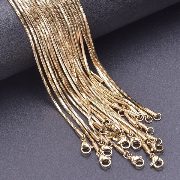 1.5Mm 304 Stainless Steel Square Snake Chain Necklaces, Real 18K Gold Plated, 17.72 Inch(45Cm)-image
