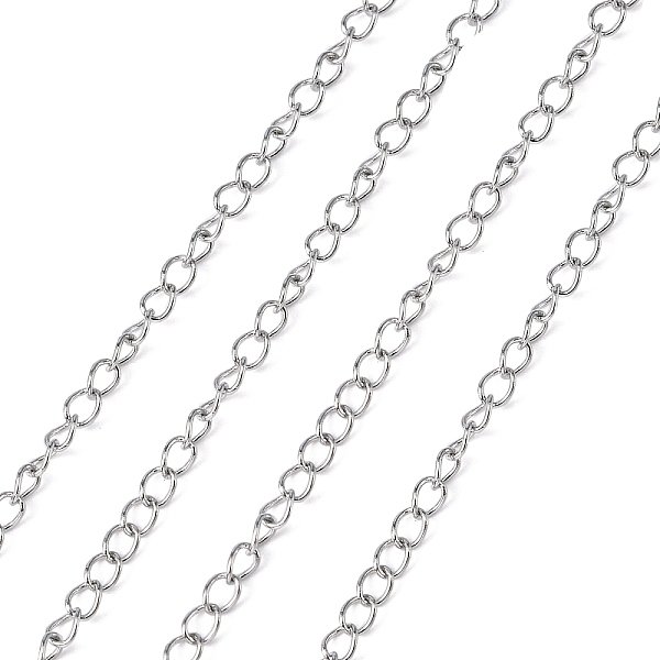 Tarnish Resistant 304 Stainless Steel Curb Chains, Twisted Chains, With Spool, Soldered, Stainless Steel Color, 4X3X0.6Mm, About 82.02 Feet(25M)/Roll-image
