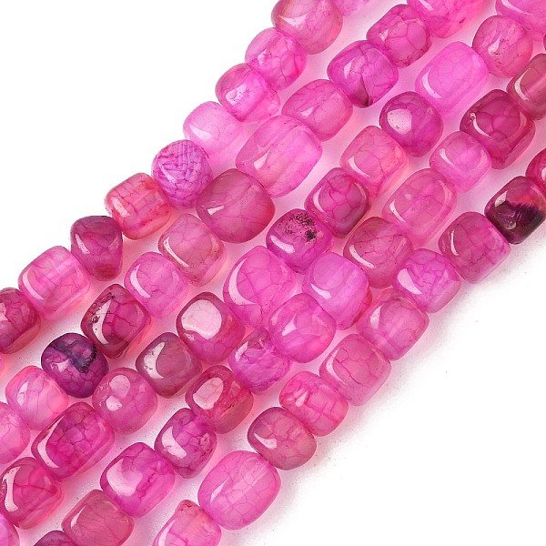 Natural Dragon Veins Agate(Dyed & Heated) Beads Strands, Cube, Hot Pink, 5-6x5-6x5-6mm, Hole: 0.8mm, about 62-66pcs/strand, 14.57-14.96''(37-38cm)