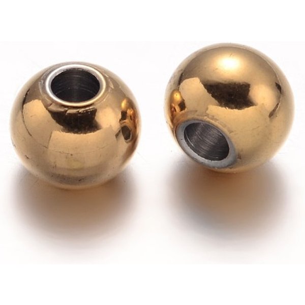 Perlas De Acero Inoxidable 304 Con Recubrimiento IóNico (Ip), Redondo, Dorado, 6Mm, Agujero: 2.2 Mm-image