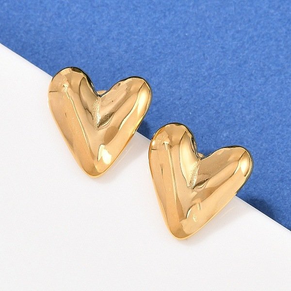 Boucles D'oreilles à Tige En Forme De CœUr En Acier Inoxydable 304, Placage Ionique (Ip), VéRitable 18K Plaqué Or, 14.5X13.5Mm-image