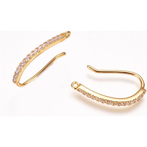 Ottone Zirconi Orecchino Ganci, Cadmio & Nichel &Piombo Libero, Con Anello Orizzontale, Vero Placcato Oro 18K, 21X2X2Mm, Foro: 1 Mm, 21 Gauge, Ago :0.7Mm-image