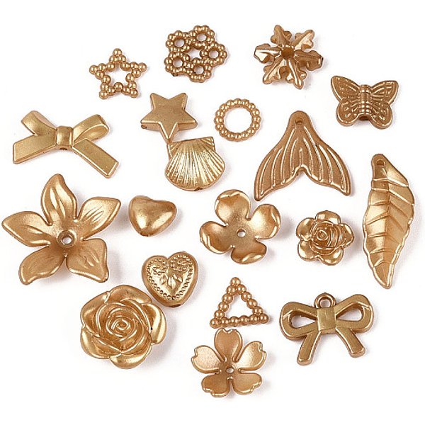 ABS Plastic Beads, Mixed Shapes, Gold, 11.5-29x11.5-28x2-7mm, Hole: 1.5-8mm, about 909pcs/500g