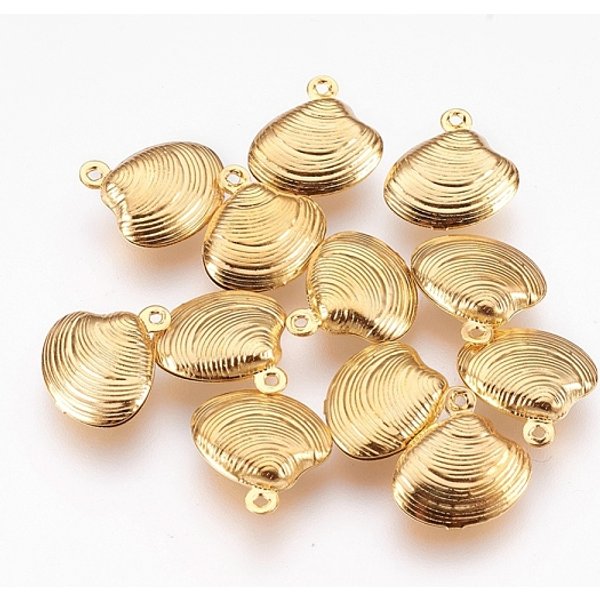 304 Stainless Steel Charms, Shell, Golden, 14X13X4Mm, Hole: 1Mm-image
