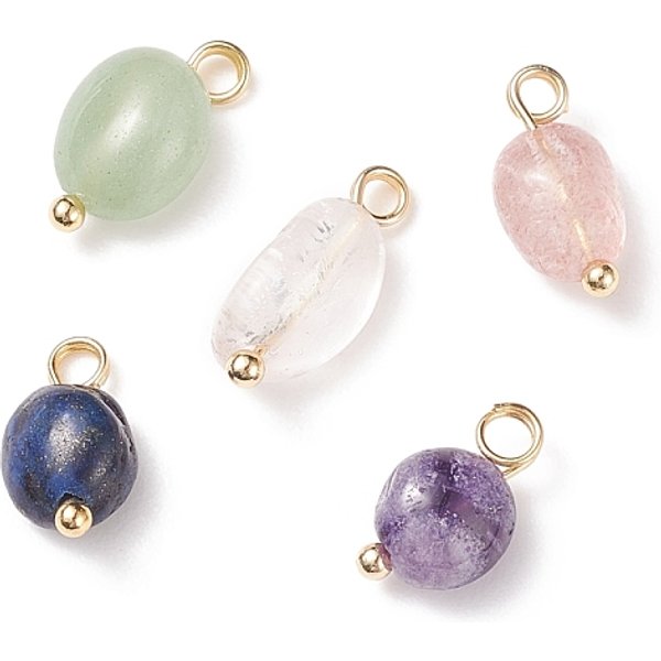 Natural Mixed Stone Charms, With Brass Loops, Nuggets, Golden, 10-16X6-8X5-7Mm, Hole: 2Mm-image