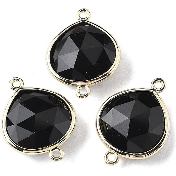 Verbindungsanhänger aus Messing, mit natürlichem Obsidian, Gestell, Träne, 24.5x18x7 mm, Bohrung: 1.6 mm