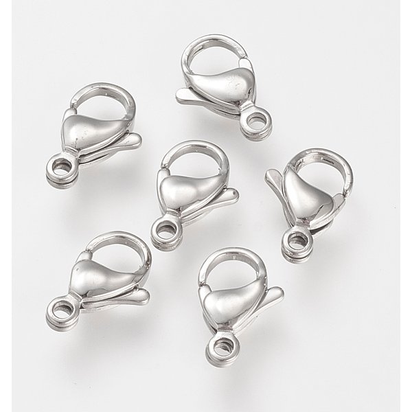 Tarnish Resistant 304 Stainless Steel Lobster Claw Clasps, Parrot Trigger Clasps, Stainless Steel Color, 12.5-13X8X3.5Mm, Hole: 1.5Mm-image