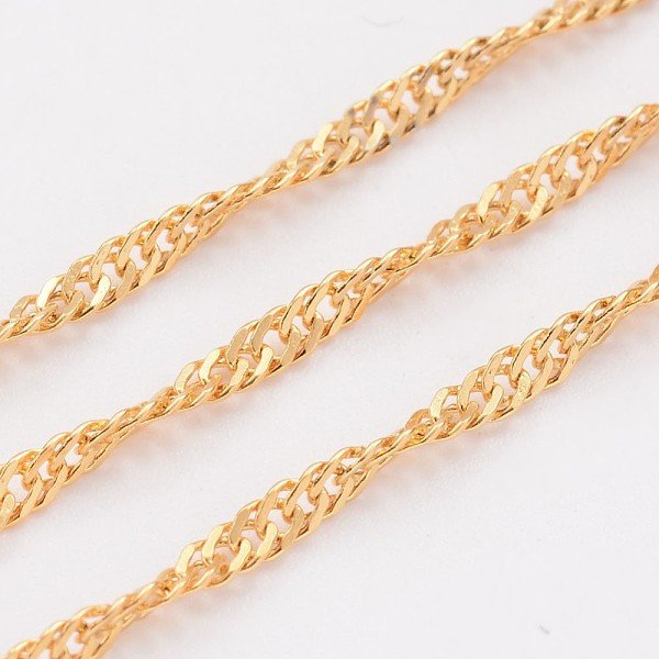 Ion Plating(Ip) 304 Stainless Steel Singapore Chains, Water Wave Chains, Soldered, With Spool, Faceted, Golden, 2.5Mm, About 32.8 Feet(10M)/Roll-image