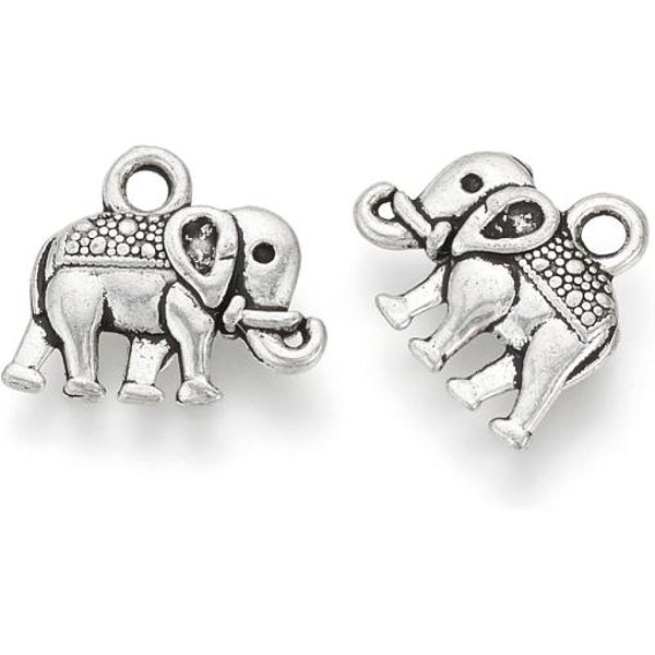 Tibetan Style Alloy Charms, Elephant, Cadmium Free & Lead Free, Antique Silver, 12X14X3Mm, Hole: 1.5Mm, About 1140Pcs/1000G-image