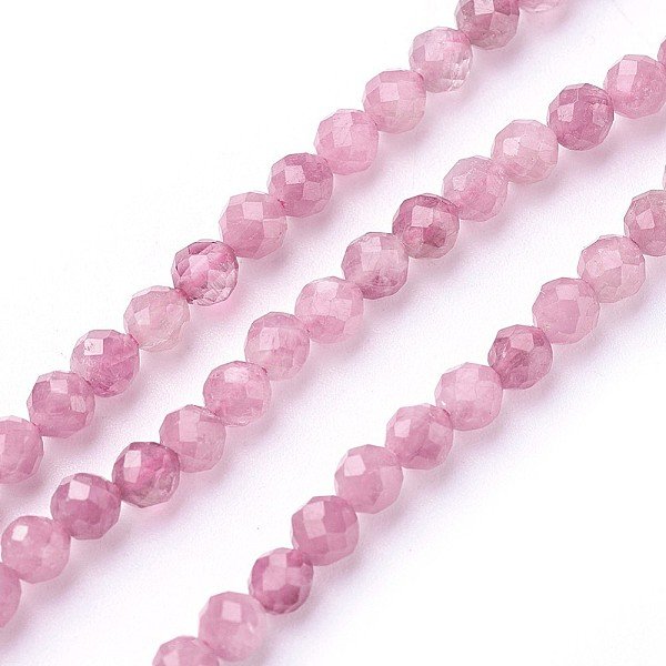 Natürliche rosa Turmalin Perlen Stränge, facettiert, Runde, neon rosa , 3 mm, Bohrung: 0.5 mm, ca. 115-130 Stk. / Strang, 14.5-16.1 Zoll (37-41 cm)
