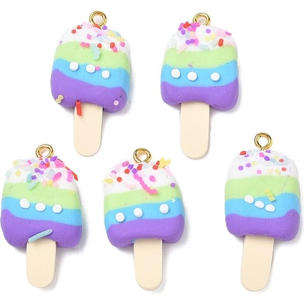 Handmade Polymer Clay Pendants, With Iron Loops, Ice Cream, Colorful, 34-35X16-17X6-7Mm, Hole: 2Mm-image
