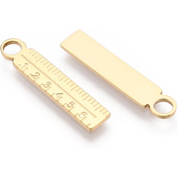 304 Stainless Steel Pendants, Manual Polishing, Ruler Charm, Real 14K Gold Plated, 23.5X4.5X1Mm, Hole: 2.5Mm-image