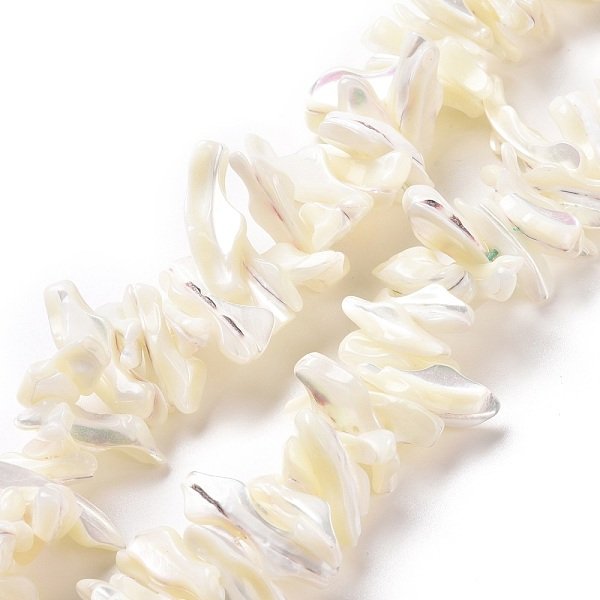 Natural Trochid Shell Beads Strands, Chip, White, 2-11X22-25X5-8Mm, Hole: 0.8Mm, About 93-148Pcs/Strand, 14.57-15.94 Inch(37-40.5Cm)-image