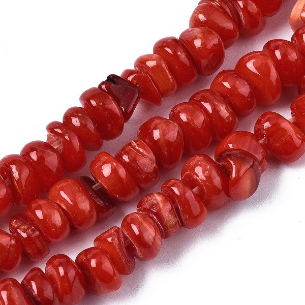 Natural Freshwater Shell Beads Strands, Dyed, Nuggets Chips, Firebrick, 6-7X5-7X2-5Mm, Hole: 0.9Mm, About 50-54Pcs/Strand, 7.48 Inch(19Cm)-image