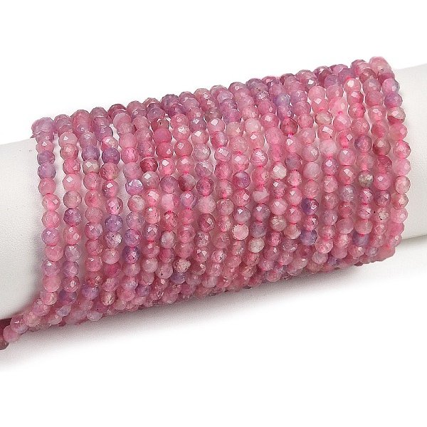 Natural Tourmaline Beads Strands, Faceted, Round, Grade A, Flamingo, 3Mm, Hole: 0.5Mm, About 130Pcs/Strand, 15.35''(39Cm)-image