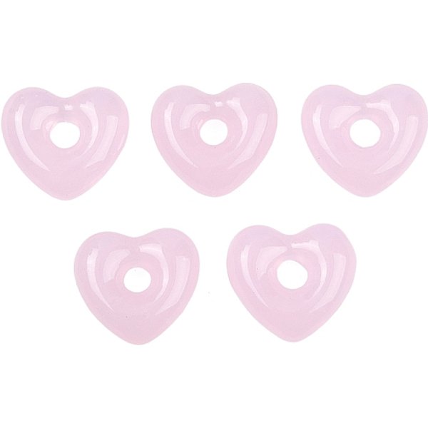 Handmade Lampwork Beads, Large Hole Beads, Heart, Pearl Pink, 14x15x5mm, Hole: 4mm