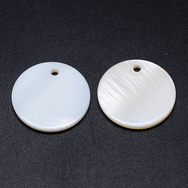 Natural White Shell Mother Of Pearl Shell Pendants, Flat Round, White, 20X2Mm, Hole: 2Mm-image