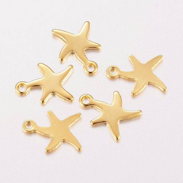 AnhäNger Aus 304 Edelstahl, FüR Diy Schmuck Machen, Seesterne / Seesterne, Echtes 18K Vergoldet, 11X9X0.8 Mm, Bohrung: 1 Mm-image