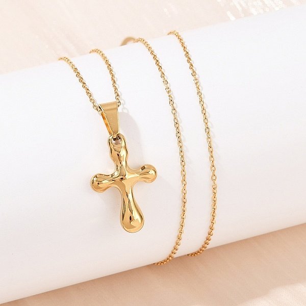 304 Stainless Steel Religion Cross Pendant Necklaces For Women, Ion Plating(Ip), Real 18K Gold Plated, 17.99 Inch(45.7Cm)-image