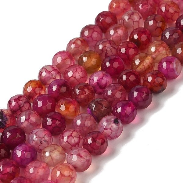 Hebras De Cuentas De áGata Con Venas De DragóN Naturales TeñIdas Y Calentadas, Facetados, Redondo, Cereza, 8Mm, Agujero: 1.2 Mm, Aproximamente 48 Pcs / Cadena, 14.69'' (37.3 Cm)-image