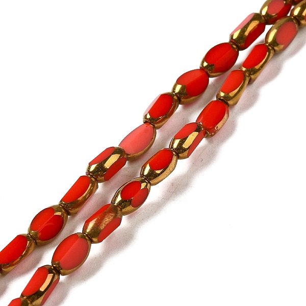 Galvanoplastie des brins de perles de verre de couleur opaque, facette, ovale, cramoisi, 7x4.5x3.5mm, Trou: 1mm, Environ 50 pcs/chapelet, 12.99'' (33 cm)